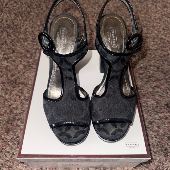 Coach Shoes - Coach Black Signature T-Strap Heels
